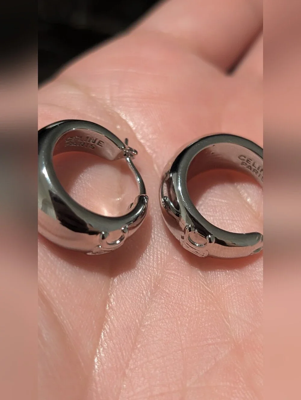 Style CELINE Paris Silver-Tone  Hoop Earrings Nwot
